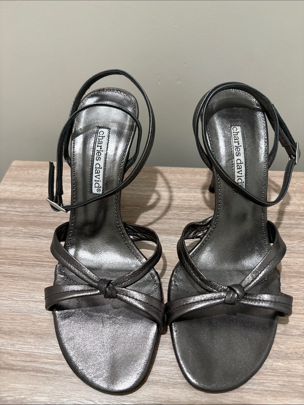 Charles David Pewter Metallic 3 inch Strappy Heeled Sandals